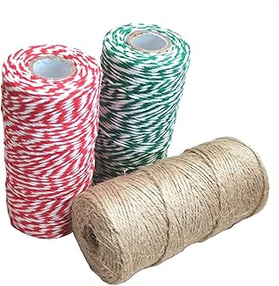 Christmas Twine for Crafts Gift Wrapping Red White Green Cotton Bakers Twine Teal Natural Jute Butchers Twine 2mm Art Cords for Holiday Party Decoration