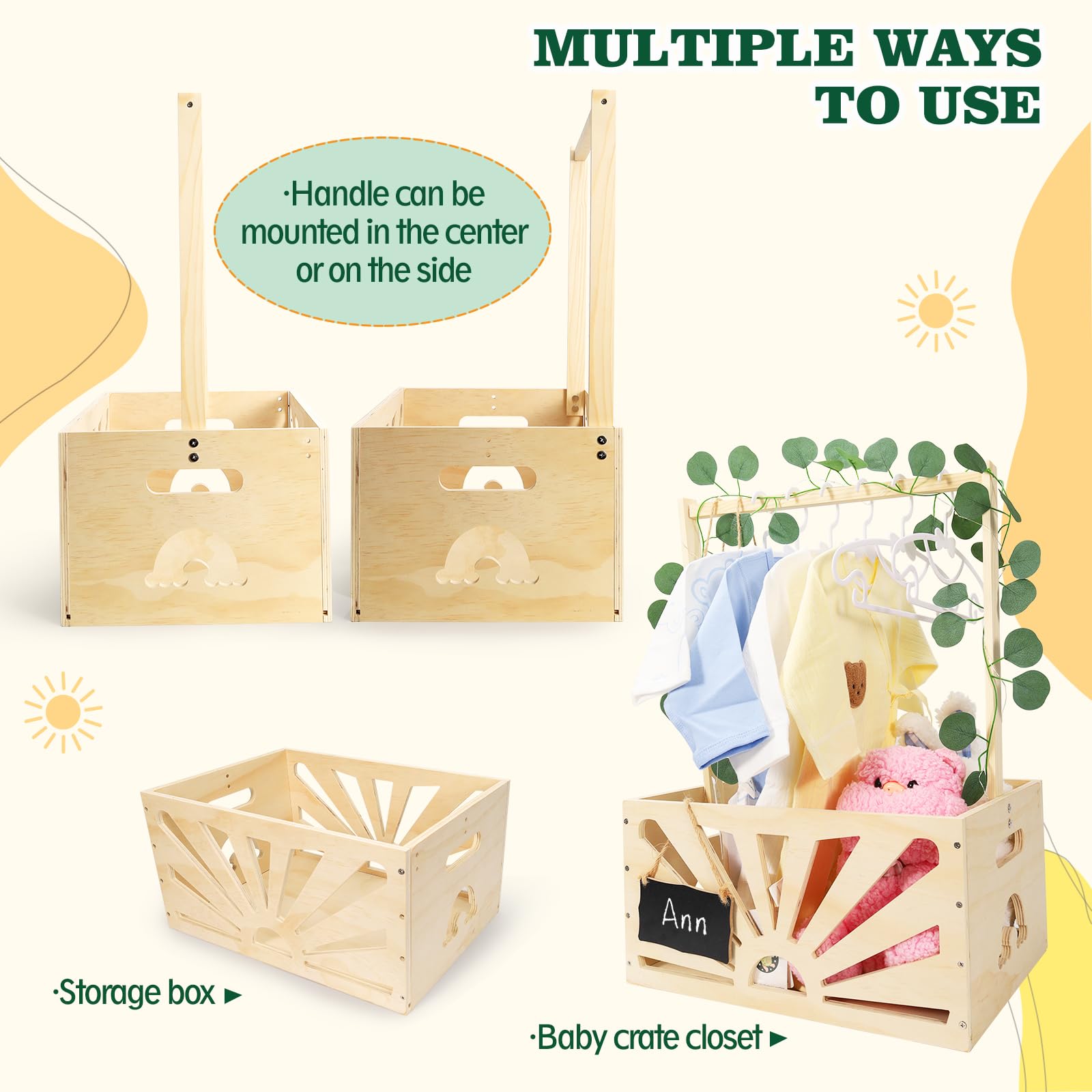 Baby Duschkiste Aus Holz - Aufbewahrungskorb Mit Rädern Für Spielzeug & Kleidung