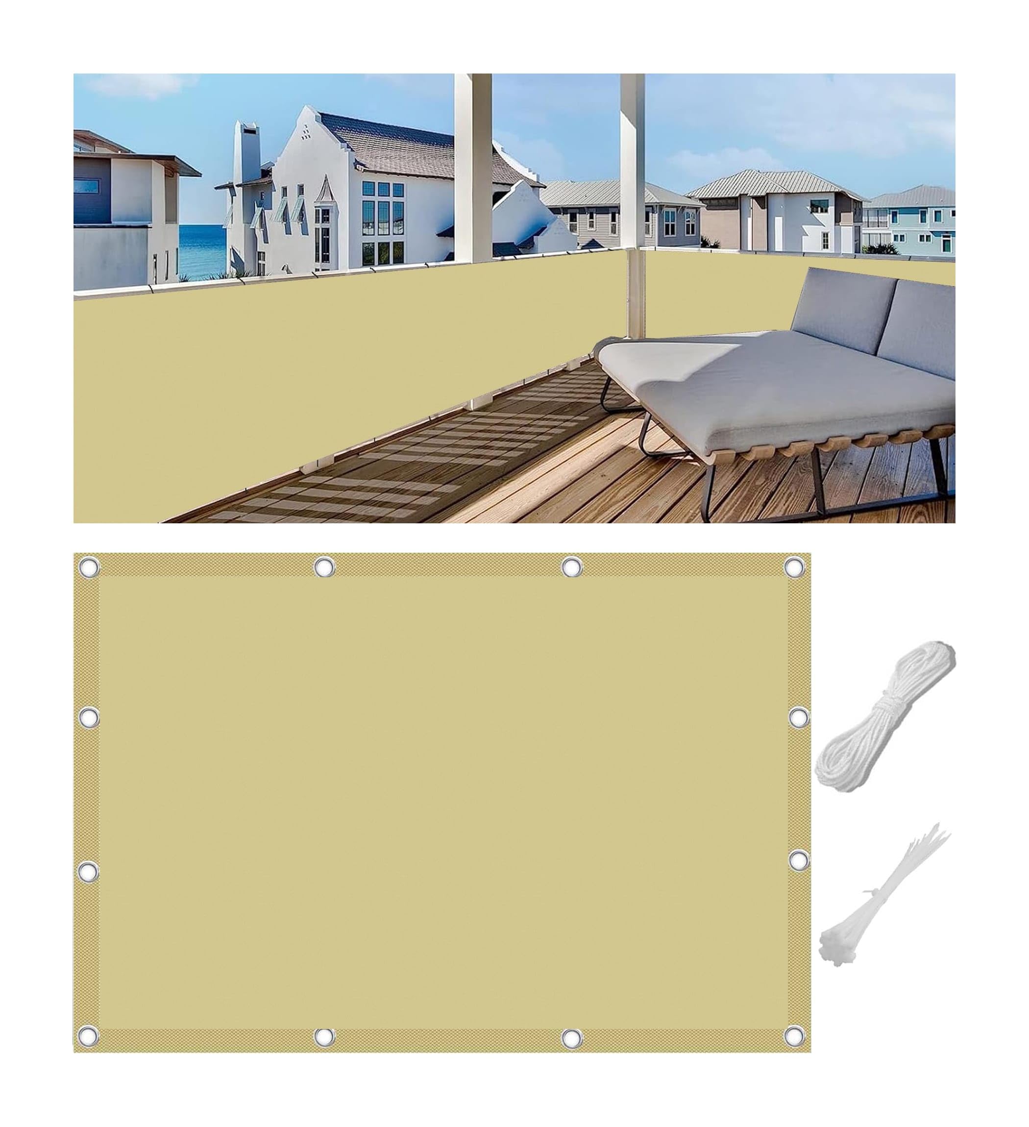 Woace Balcony Privacy Screen Weatherproof Polyester Fence Screen for Balcony and Patio Balcony Cover Sun protection and Waterproof with Cable Ties Sand 120x1000cm