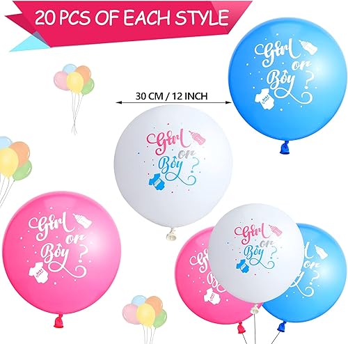 Miniatura 2 de 60 globos de revelación de género para niñas o niños, globos de látex para fiesta de revelación en blanco, rosa y azul, suministros para decoración