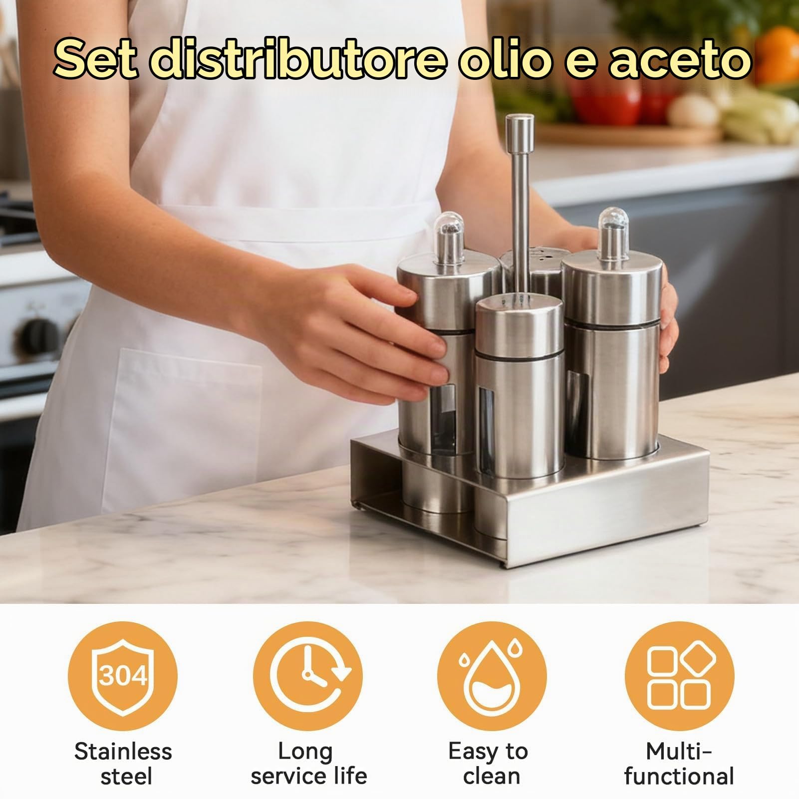 Set Dispenser Per Olio E Aceto, Set Oliera Per Olio E Aceto, Set Dispenser Per Olio E Aceto, Sale E Pepe, Set Bottiglia Per Oliera Per Olio E Aceto, Sale E Pepe, Dispenser Per Spezie in Acciaio Inossi