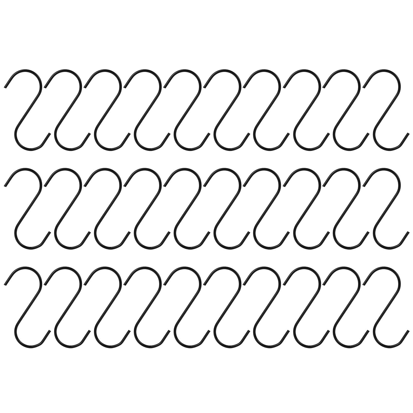 Bloepum 30Pcs Black S Hooks,Heavy Duty Metal Hooks Can Withstand Up to 65 Pounds for Kitchen,Office,Garden or Outdoor Activities