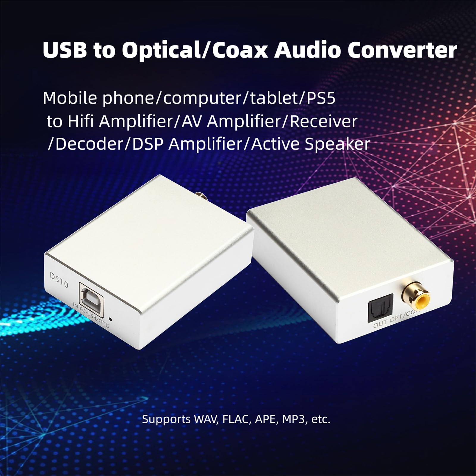 Adaptador de audio coaxial USB a SPDIF óptico, WAV FLAC APE MP3, decodificación USB a Toslink, convertidor digital coaxial para computadora, laptop, PC, Mac, smartphone, PS5, consola de juegos, no