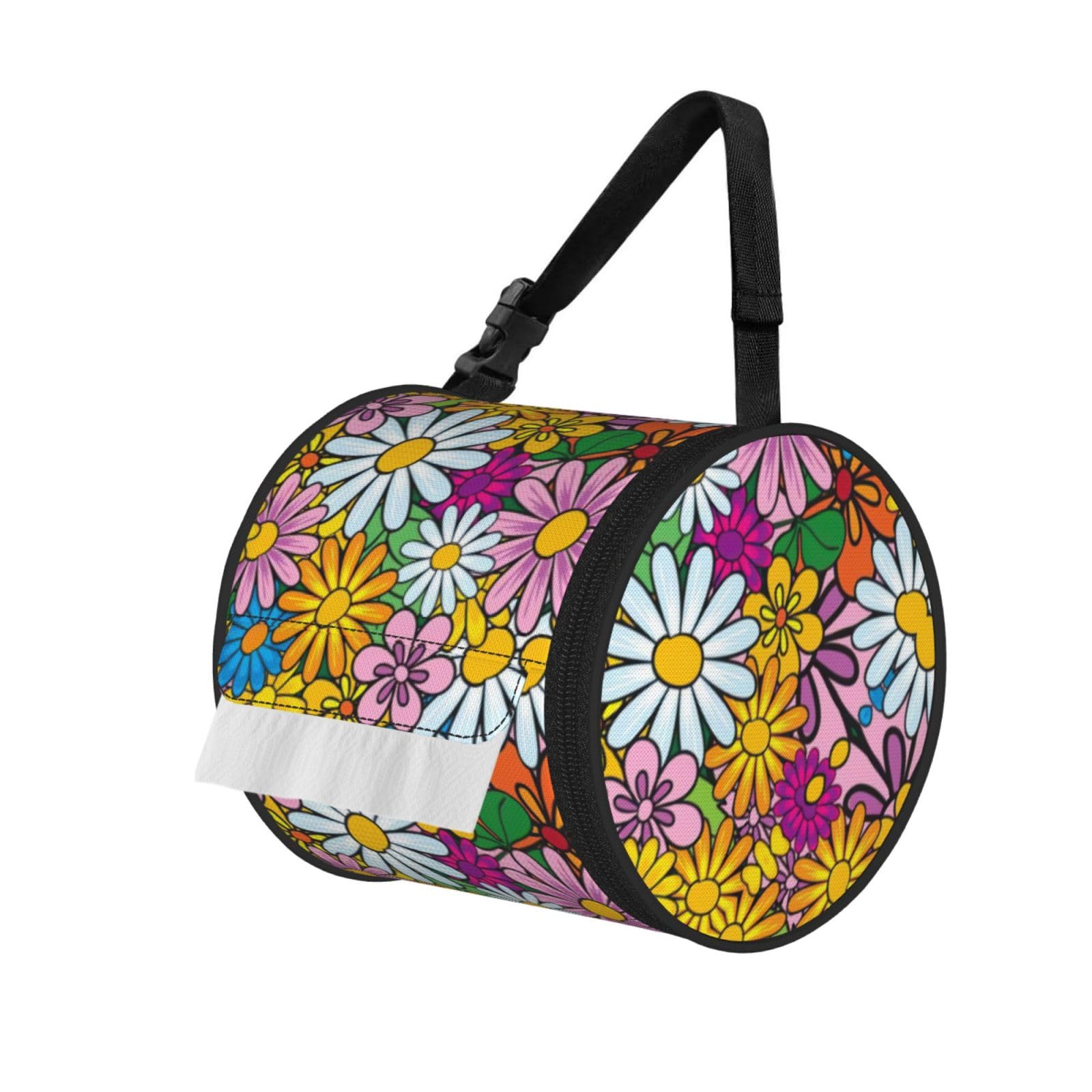 Cartoon Cute Flowers Print Fashion Tissues Organizer Box, Hanging Tissue Holder For Purse Coins For Car Office Daily Outing