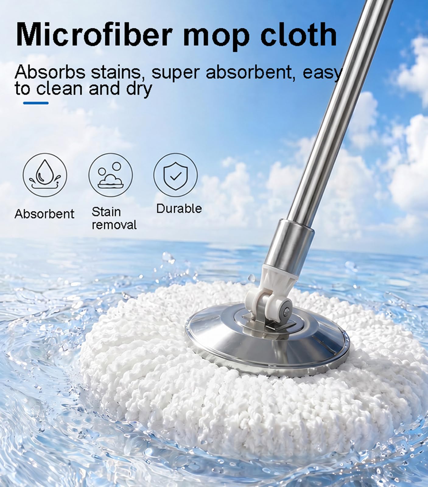 Juego de fregona giratoria de Microfibra y Cubo con Rueda | 4 cabezales de repuesto lavables, sistema de limpieza de pisos para madera, madera dura