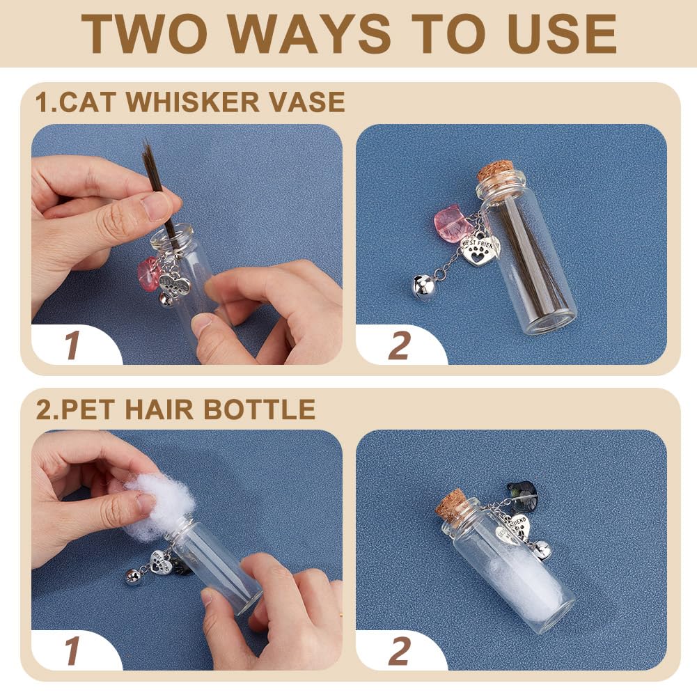 DELORIGIN 4Pcs Pet Hair Glass Memorial Bottle 4 Styles Transparent Empty Bottle with Bells Cat Charm Heart Shaped Plaque Vial for Ashes Or Hair Dog Or Cat Keepsake Pet Memorialize Gift - Image 4