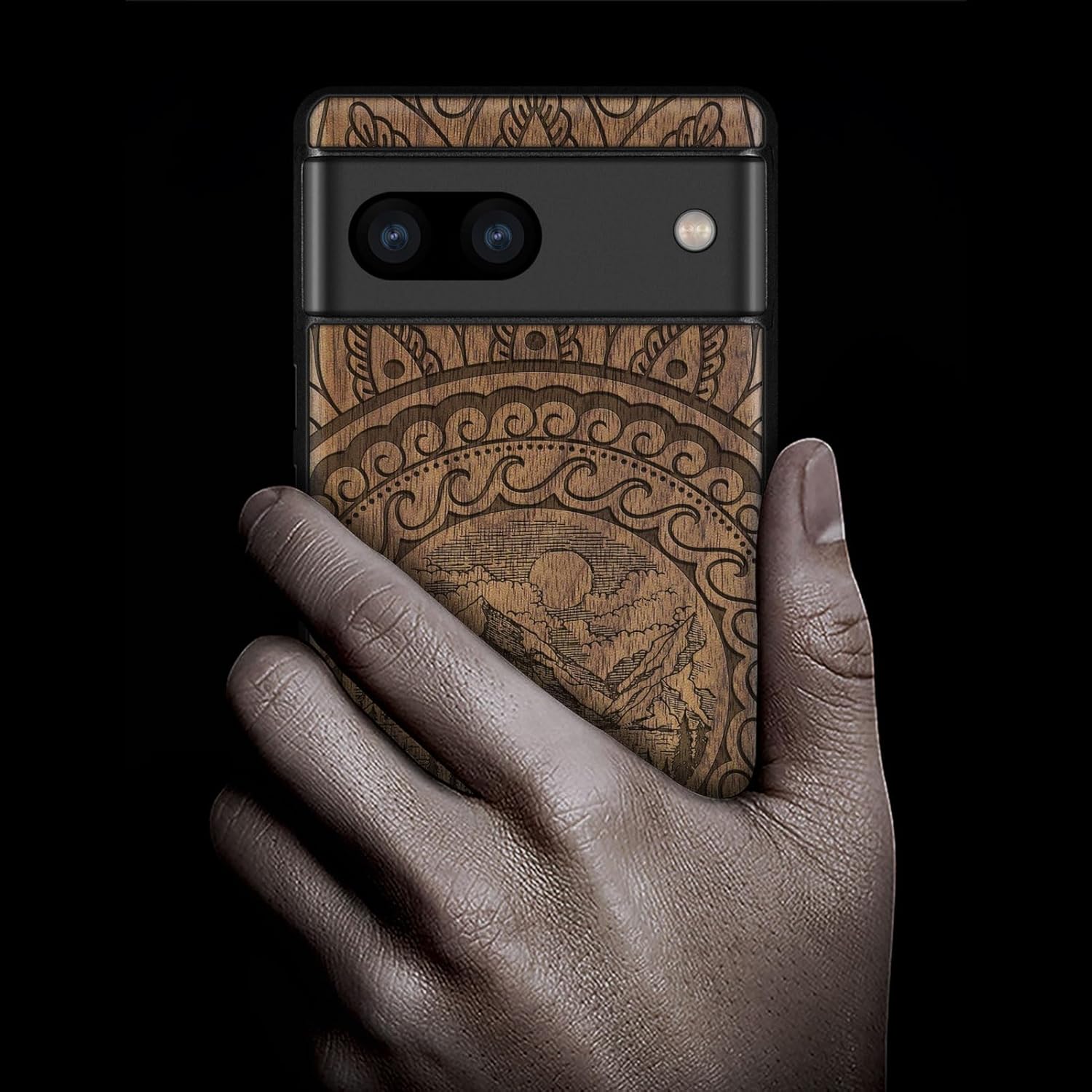 Carveit Wood Case for Pixel 8 Case [Natural Wood & Black Soft TPU] Shockproof Protective Unique Wooden Cover Compatible with Google Pixel 8 (Paisley and Nature-Walnut)