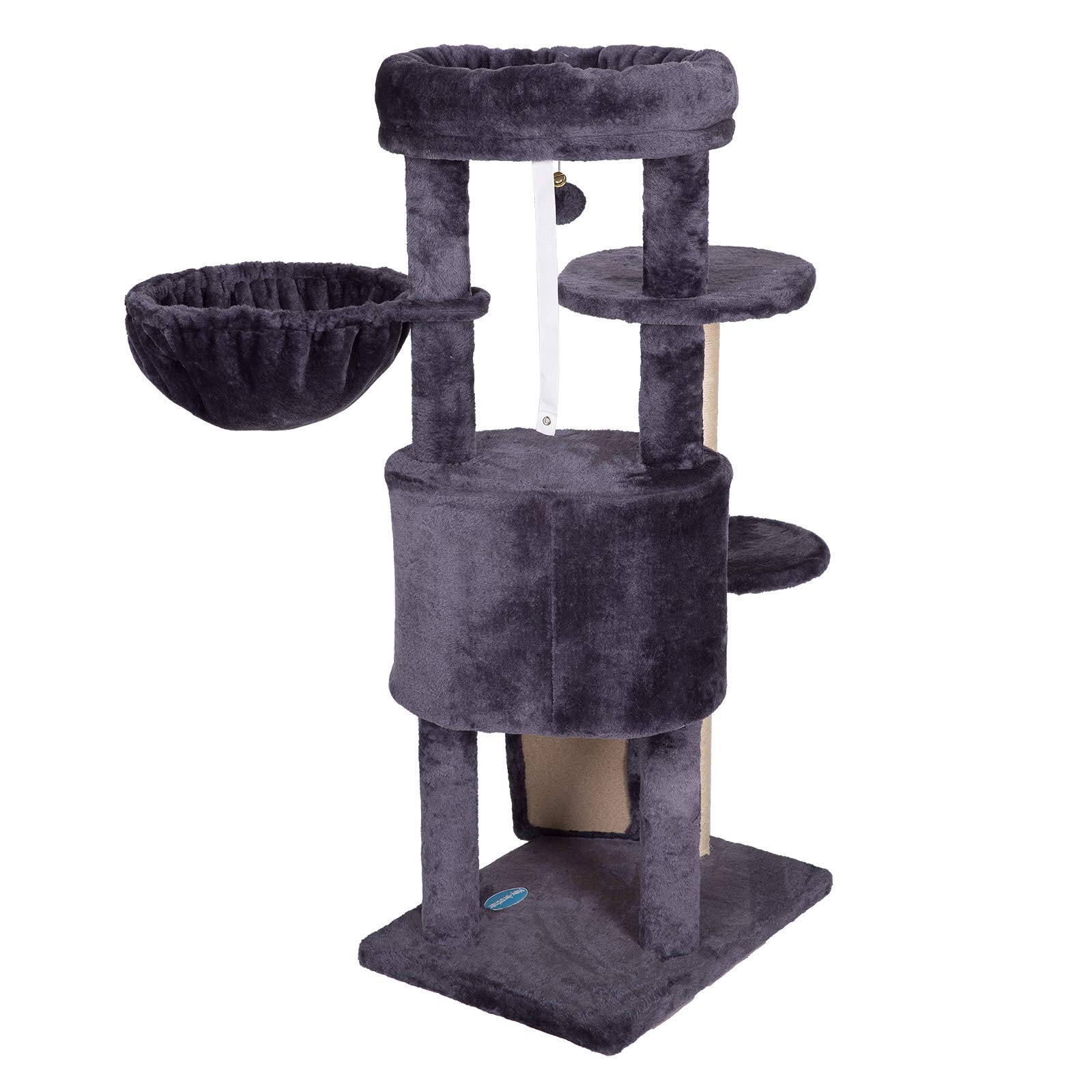 Hey-brother Cat Tree with Scratching Board, Cat Tower with Padded Plush Perch and Cozy Basket, Multi-Platform for Jump, Smoky Gray MPJ005G