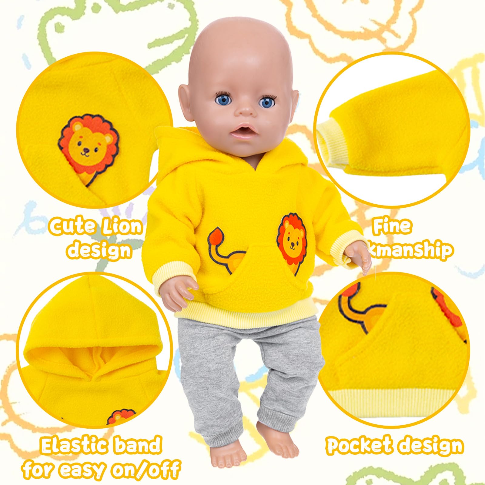Ensemble Vêtements Poupée 35-43 Cm - Sweat à Capuche Animal + Pantalon + Chaussettes + Cintre