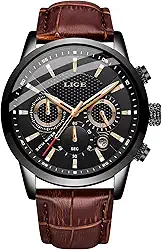 Relógios masculinos com cronógrafo, de couro, à prova d'água, analógico, quartzo, aço inoxidável, negócios, clássico, masculino