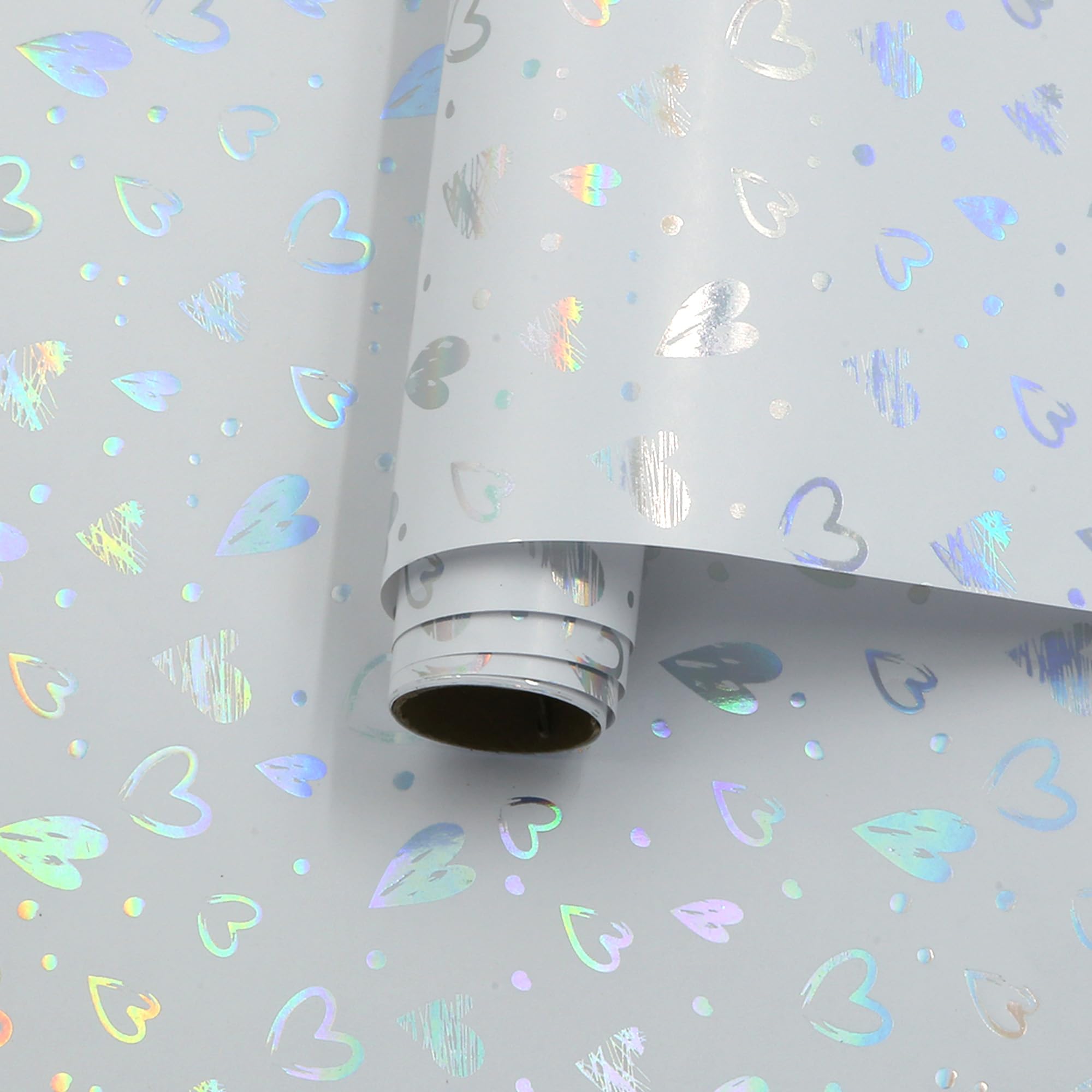 White Wrapping Paper Roll Metallic Holographic Heart Design Gift Wrapping Paper for Birthday, Valentine's day, Mothers day, Wedding, Bridal Shower, Baby Shower, Christmas,17 Inch X 10 Feet