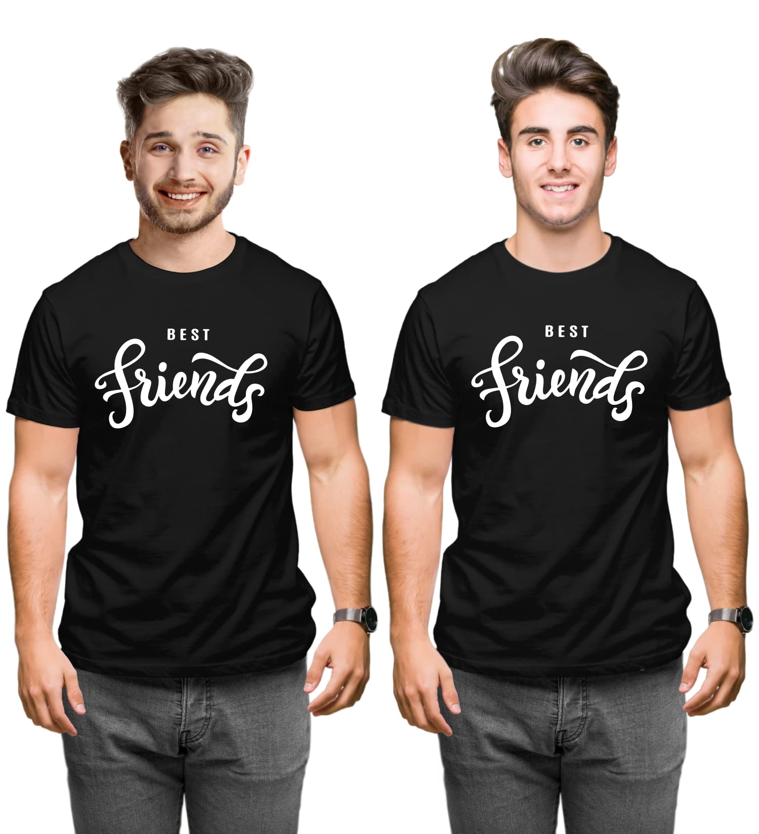 Hangout Hub Family-Friends- Men's Cotton Printed Regular Fit T-Shirts (Pack of 2) Best Friends