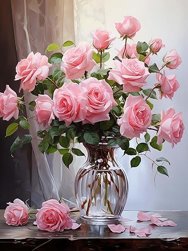 Miniatura 1 de LOMSIOY Kits de pintura de diamantes de imitación de flores para adultos, pintura con paisaje de arte de diamante, arte redondo de diamantes de