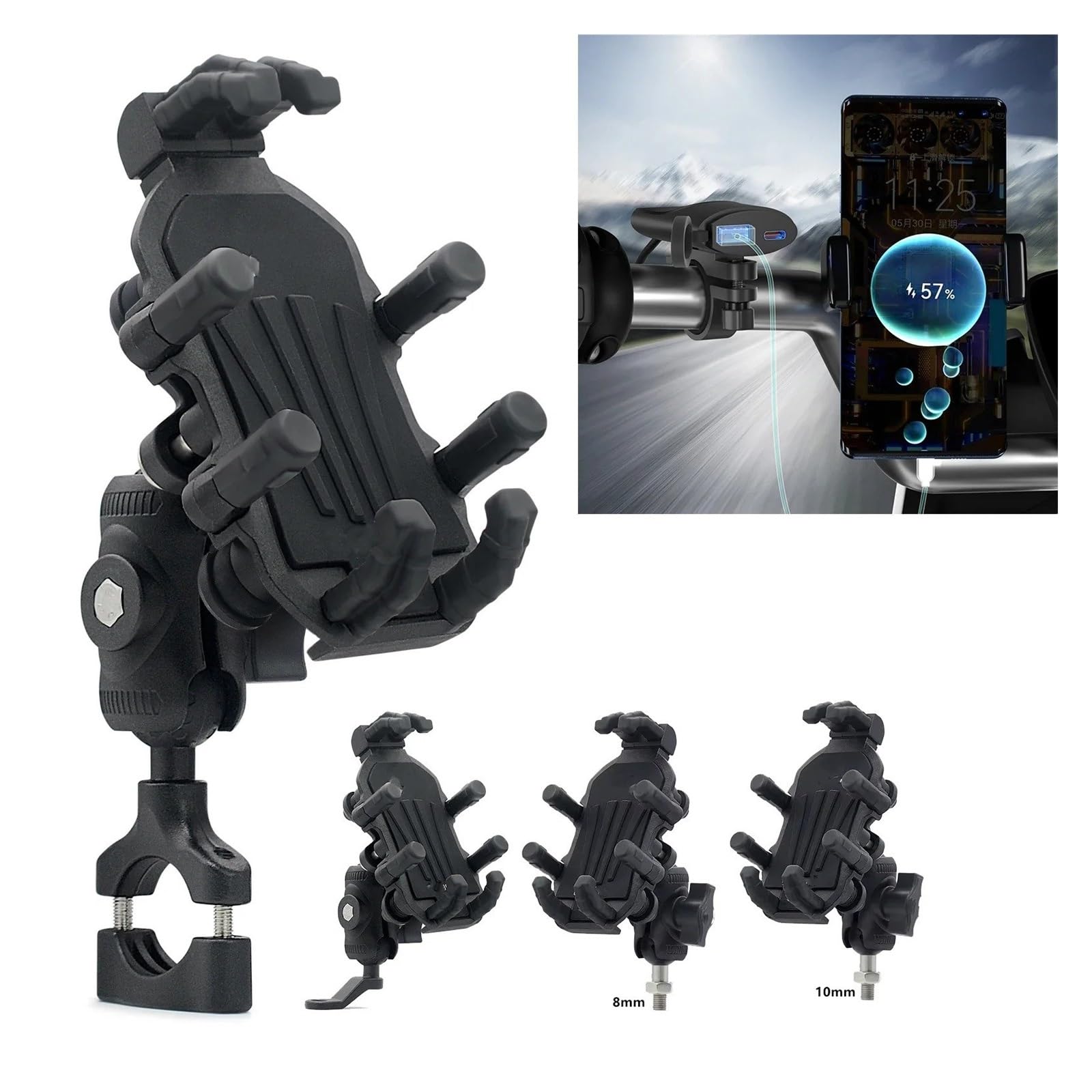 Support GPS Moto Support De Téléphone Portable en Alliage D'aluminium pour Moto, Rétroviseur Mobile, Navigation, Poignée Anti-Vibration, Vélo
