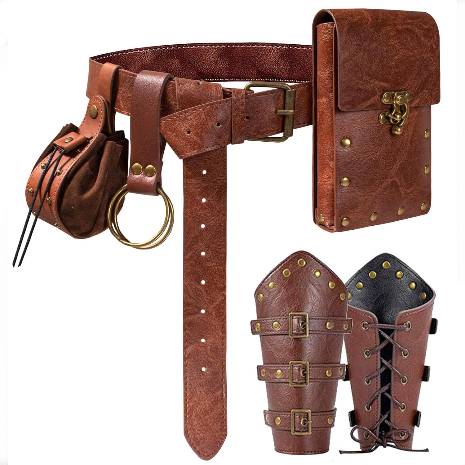 Renaissance Costume Belt Pouch Bracers Vial Potion Bottle Leather Keyring Hook LARP Cosplay Retro Ren Faire Festival Dress