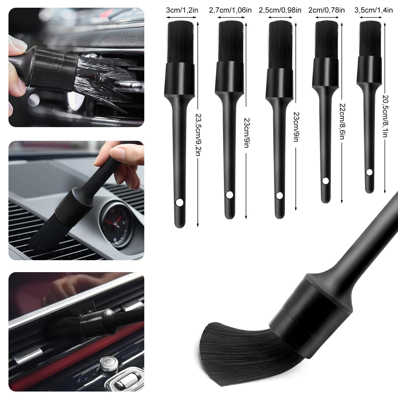 Set Pennelli Pulizia Interni Auto - 2 Spazzole Morbide E Panno Microfibra - Per Cruscotto E Prese D'Aria - Foto 3