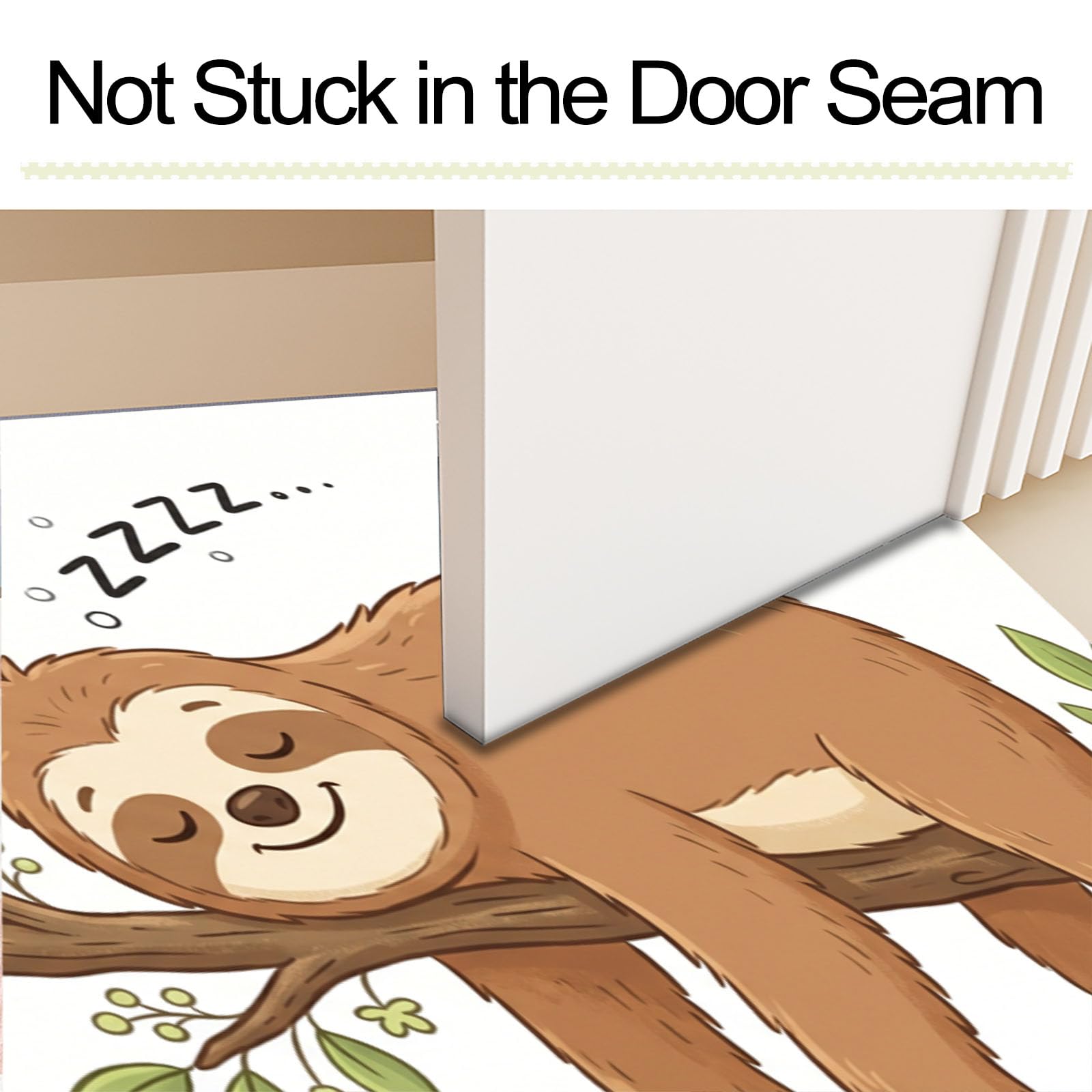 90X150Cm Zerbino Ingresso Interno Antiscivolo Assorbente, Tappeto Microfibra Sottile Lavabile Con Locandine Di Animali Cartone Animato Bradipo Dormiente Rami Per Cucina Bagno Porta Animali, Beige