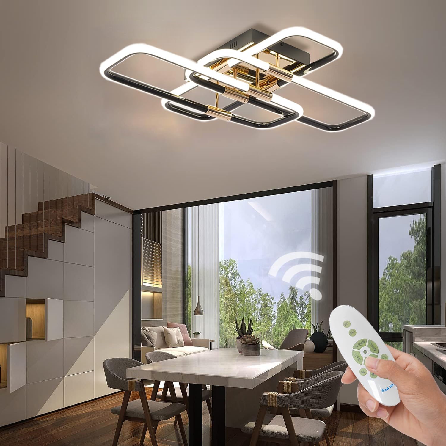 Plafoniera LED Soffitto Moderna Quadrata Nera, Dimmerabile a Montaggio Incasso per Soggiorno