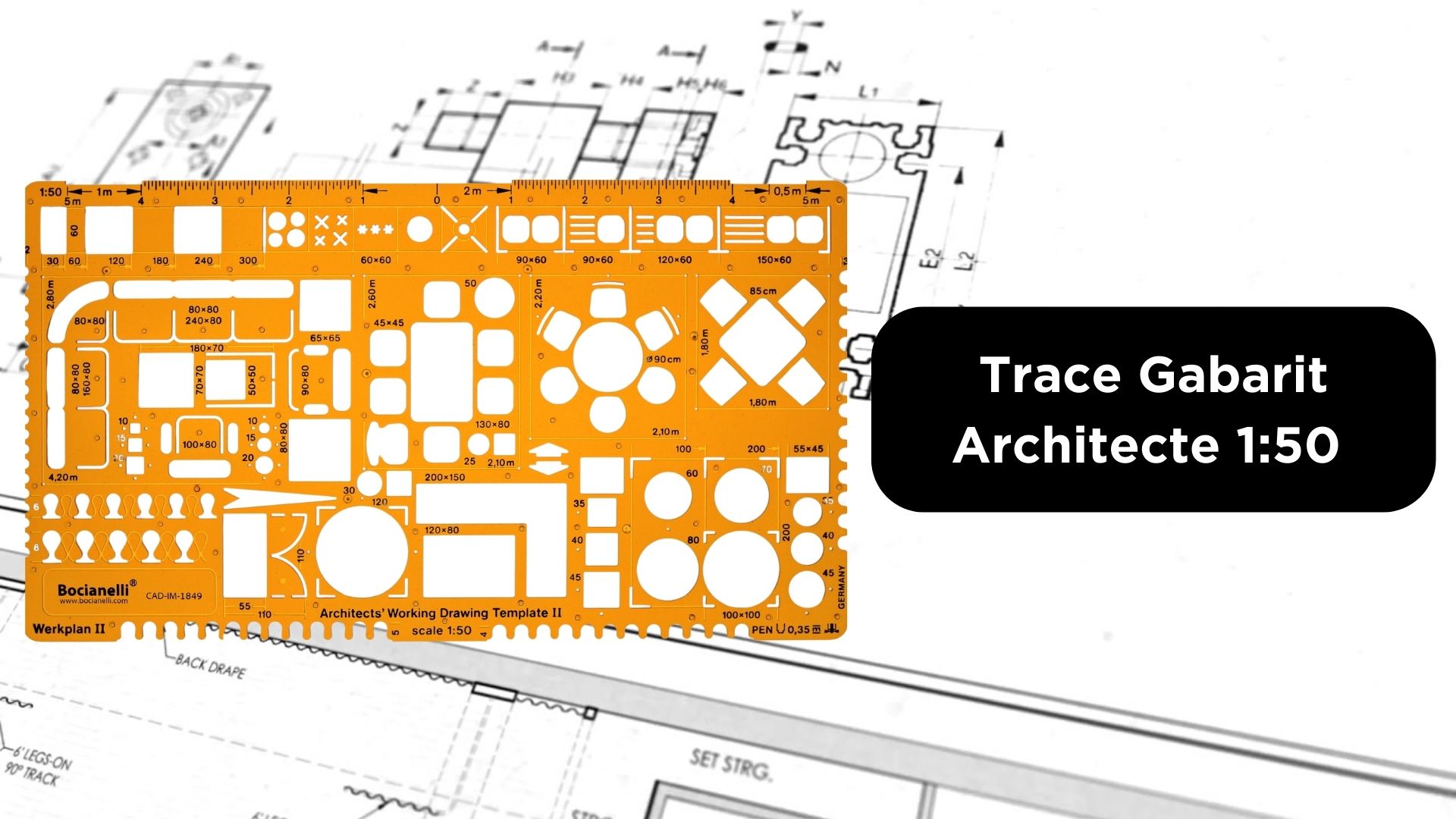 Gabarito Per Planimetrie 1:100 - Simboli Arredamento, Plastica Trasparente Arancione