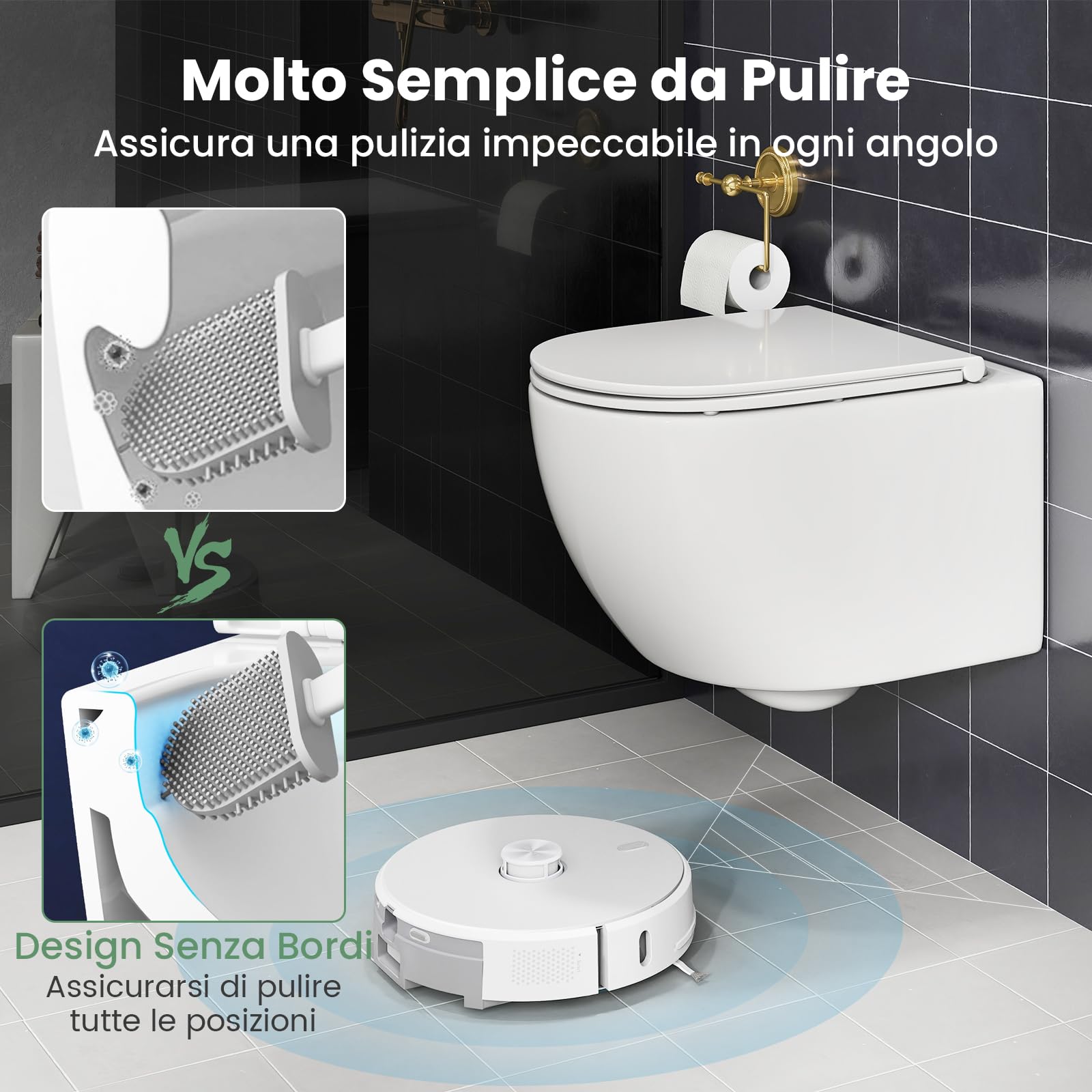 COSTWAY Sanitari Bagno a Muro, Sanitari Bagno Sospeso con Sistema di Doppio Scarico, Meccanismo di Chiusura Ammortizzata e Accessori di Montaggio, Facile da Pulire