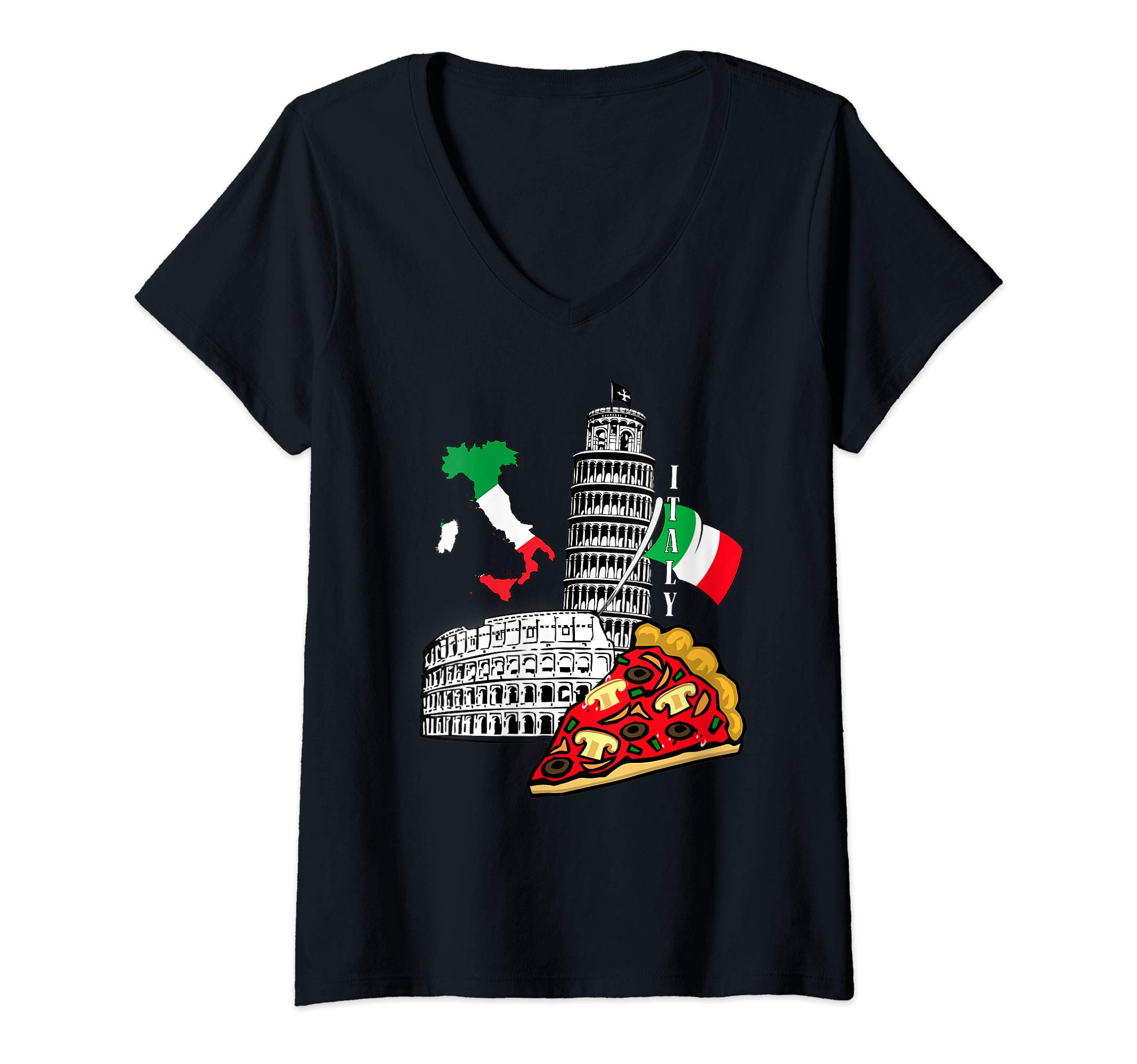 Womens I love Italy Italian Flag Pisa Tower Pizza Colosseum T-shirt V-Neck T-Shirt