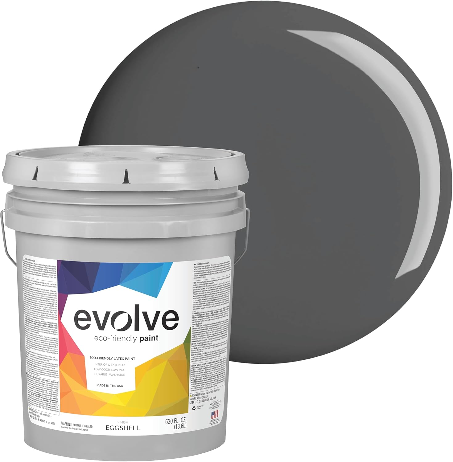 EVOLVE Paint & Primer: Environment-friendly, Eggshell with One-coat Coverage for Interior & Exterior surfaces (Slate Gray, 5-Gallon)