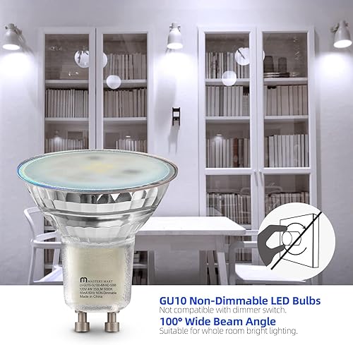 Miniatura 5 de MASTERY MART Bombillas LED GU10 no regulables, 4 W brillante 5000 K, luz blanca diurna equivalente a 35 W, ahorro de energía de 350 lm para