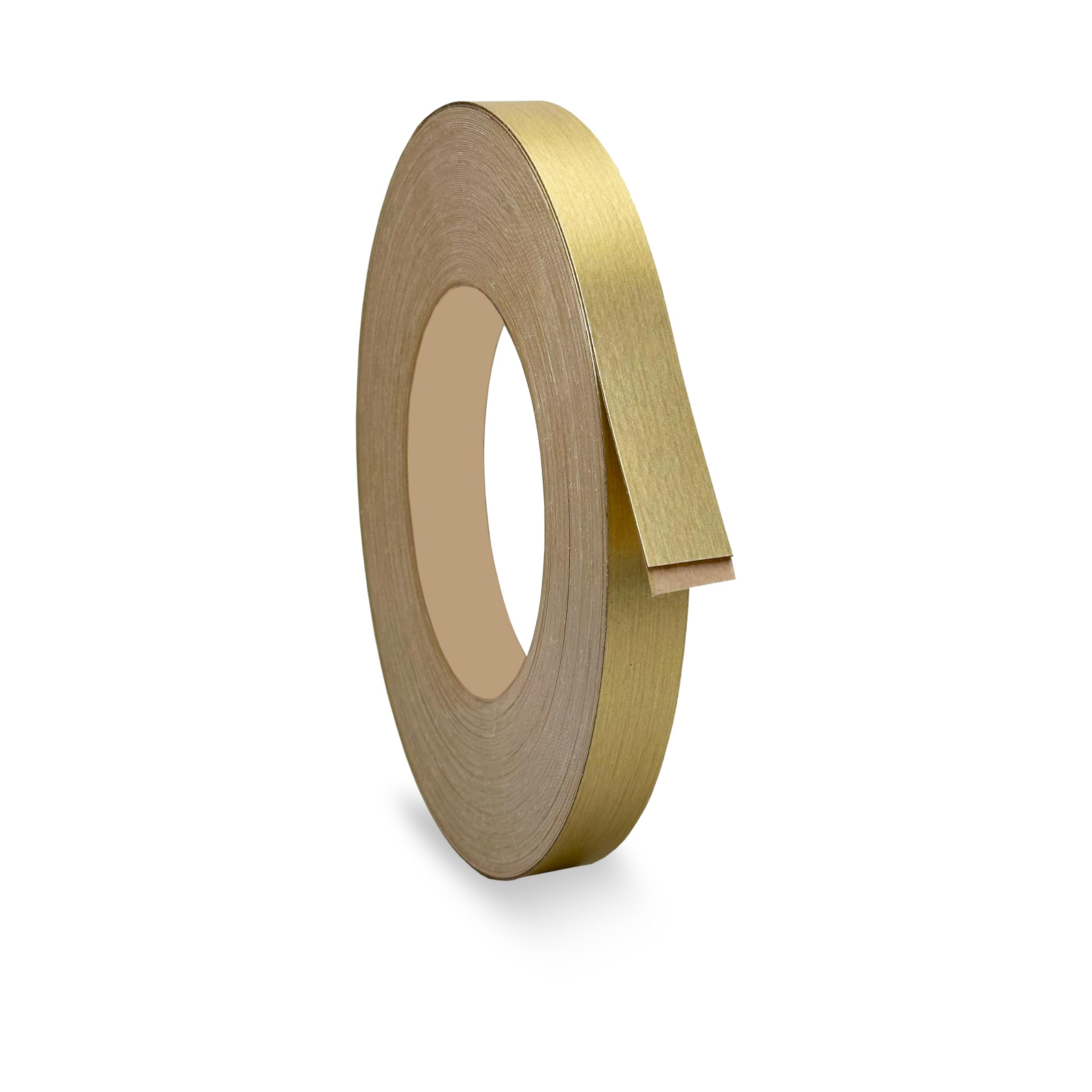 Brushed Gold 5/8 inch x 25 ft PVC Edge Banding Peel Stick Tape Adhesive Metal Edging Veneer Furniture Aluminum Trim MDF Wood Cabinet Flexible Strip