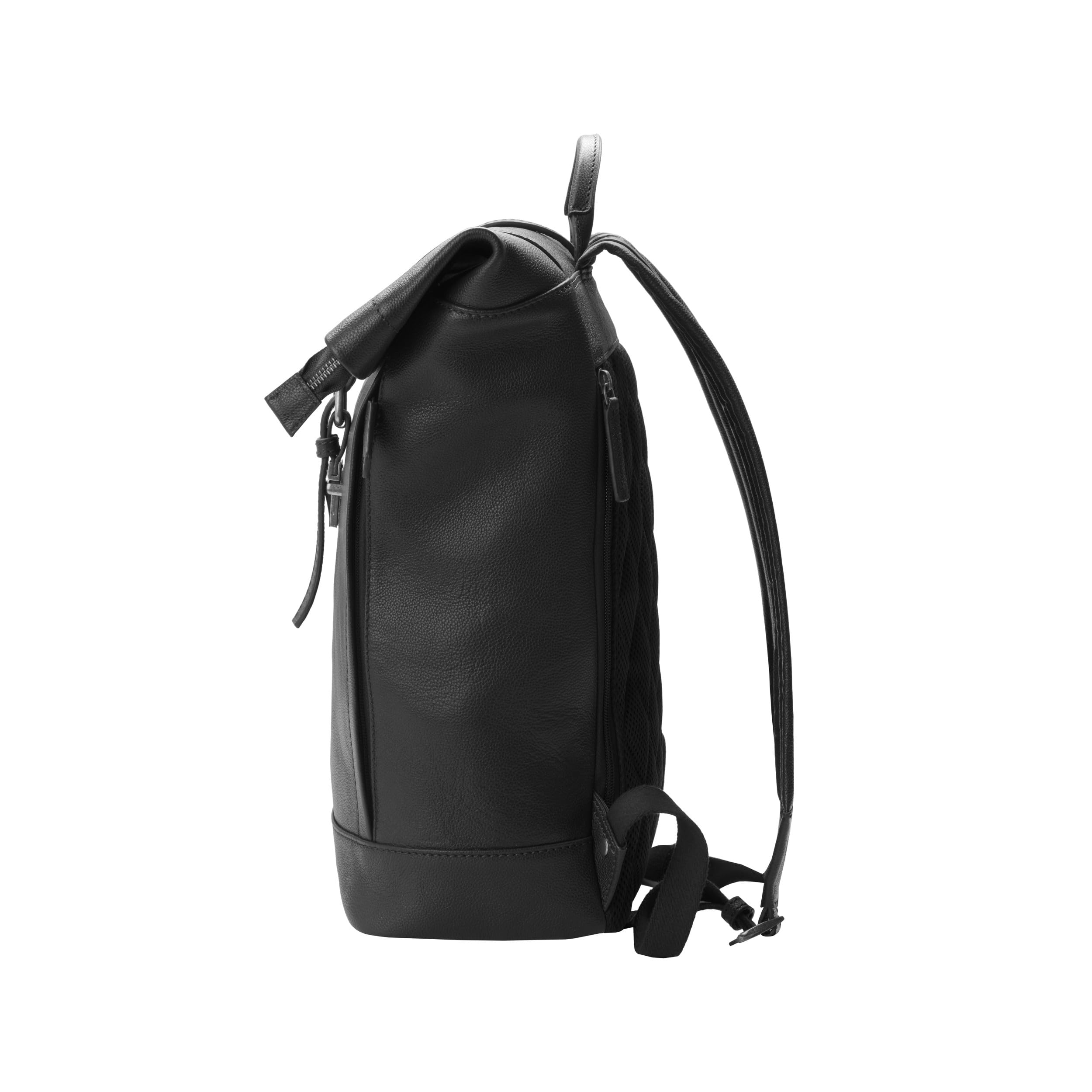 DRAKENSBERG Zaino in pelle "Gino" da uomo e donna, con scomparto per laptop da 16", elegante, medio, 16-20 l, nero profondo, media, Minimalista