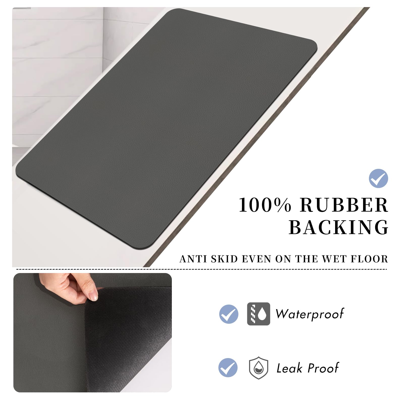 Tappetino da bagno in gomma antiscivolo sottile, assorbente e resistente alle macchie, ad asciugatura rapida, facile da pulire