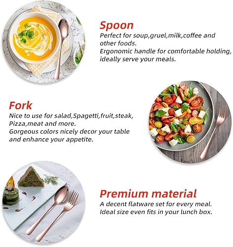 Miniatura 4 de KITWARE Juego de cubiertos de 12 cubiertos de color oro rosa con tenedores y cucharas de acero inoxidable para el hogar, juegos de utensilios de