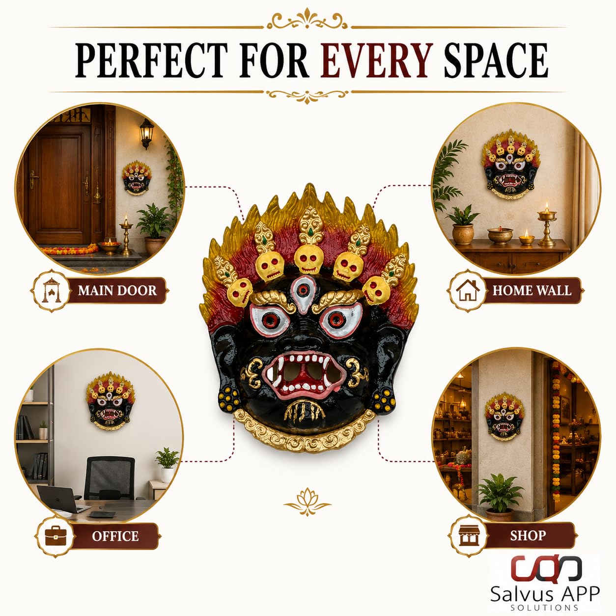 Salvus APP SOLUTIONS Metal Mahakal Face Mask Nazar Battu - Spiritual Protection with Stylish Design to Home, Shops (Black_4.5x5.5 inch) 3