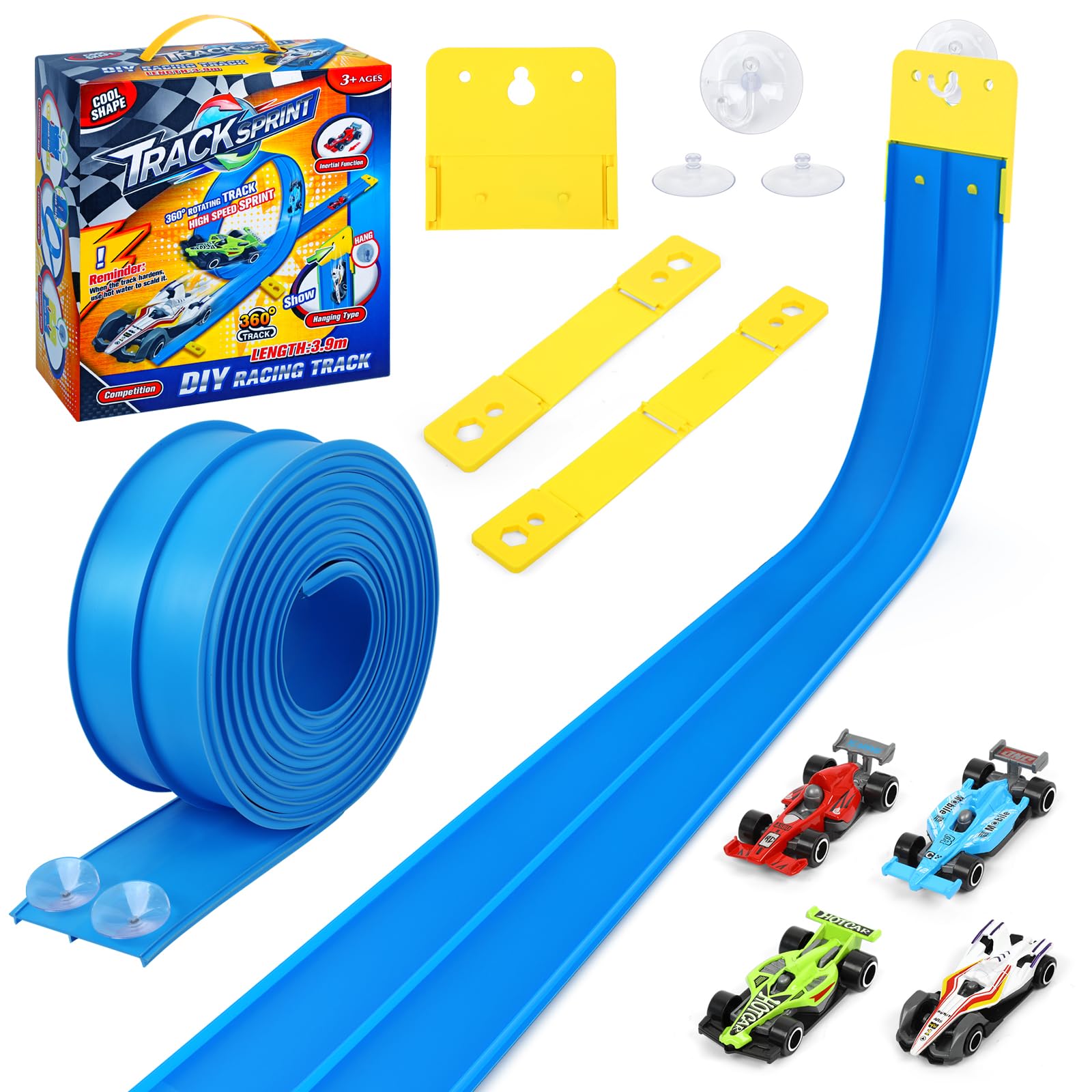 Speed Race car track,Flexible Race Car Ramp Track with 4 Small Race cars, 15FT(4.6M) Racetrack for Ages 3 & Up