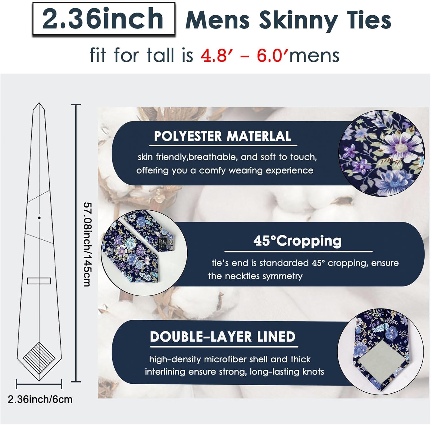 Mantieqingway Men's Cotton Printed Floral Neck Tie Skinny Tie 627