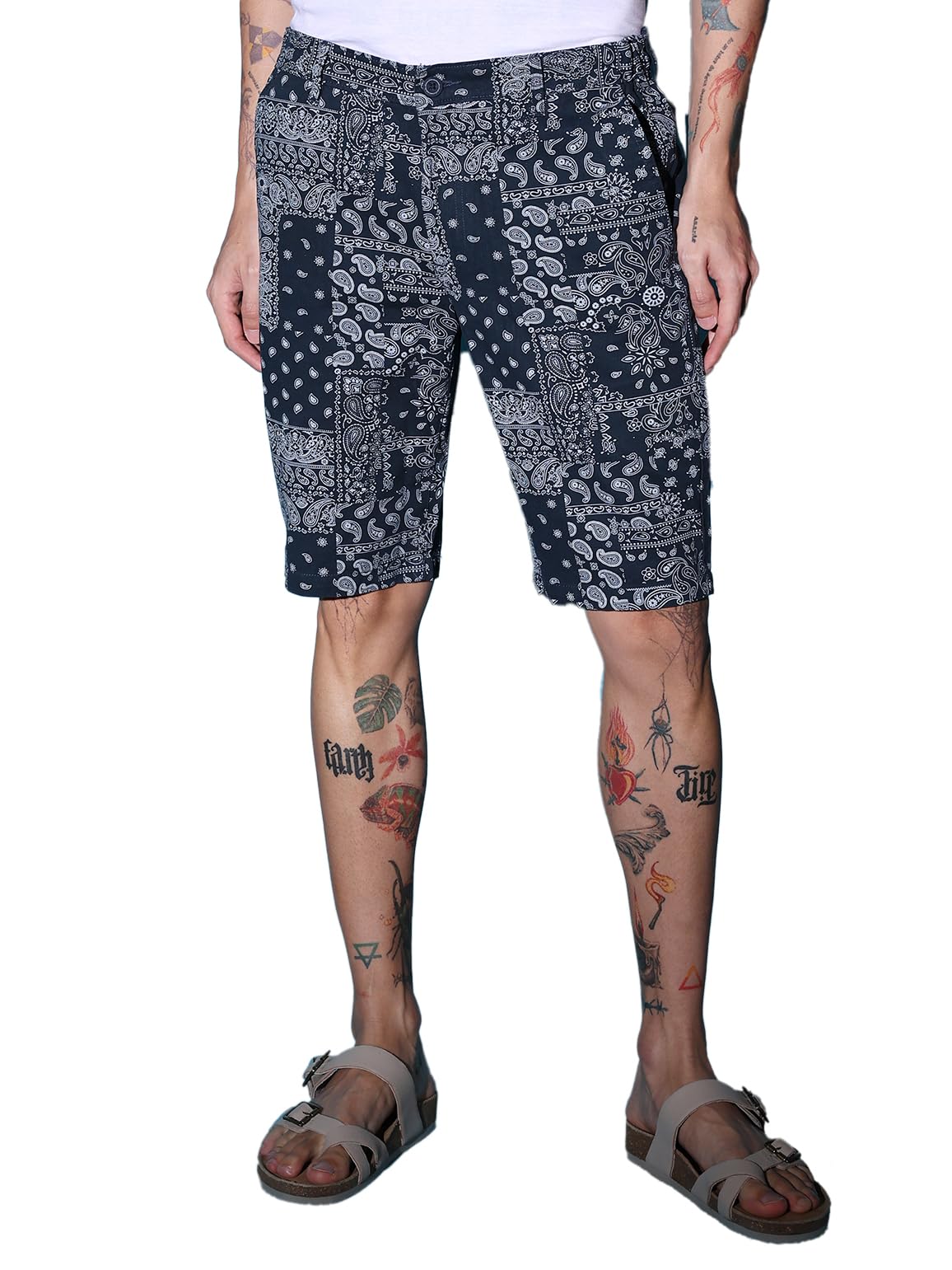 the indian garage co Men Slim Fit Heritage Print Mid-Rise Shorts-picture-27