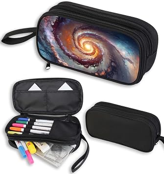 Galaxy Pencil Case for Boys Girls, Kids Spiral Galaxy Space Pencil Pouch, Large Capacity Zippered School Box with Compartments, Stationery Organizer Bag for Students, Back to School Supplies