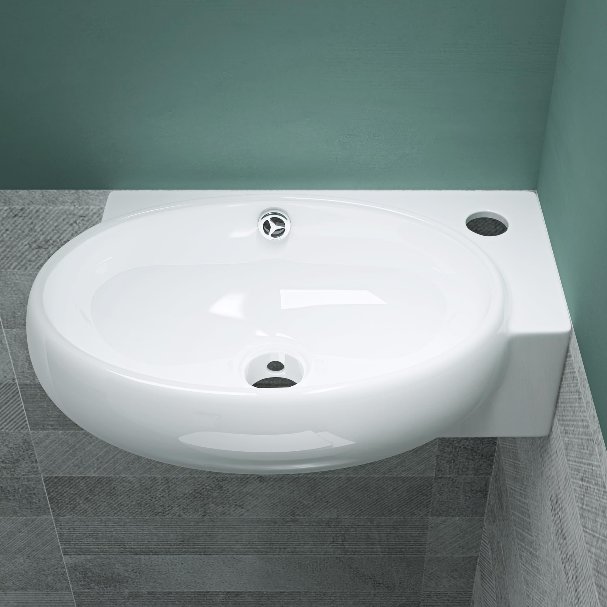 Mai & Mai Lavabo da Appoggio 42X28X15cm, Lavabo Bagno Sospeso Lavandino Bagno Brüssel001 in Ceramica Bianca Nano Rivestimenti