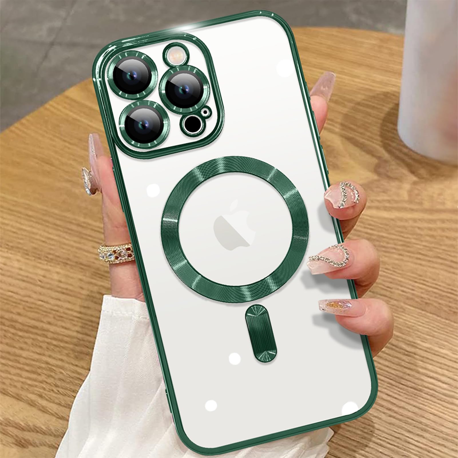 ZIYE Magnetic Case for iPhone 16 Pro Max 6.9" [Compatible with MagSafe] Full Camera Lens Protection, Clear Luxury Cover Soft TPU Bumper Drop Protective Case for 16 ProMax Women Girls Men, Green