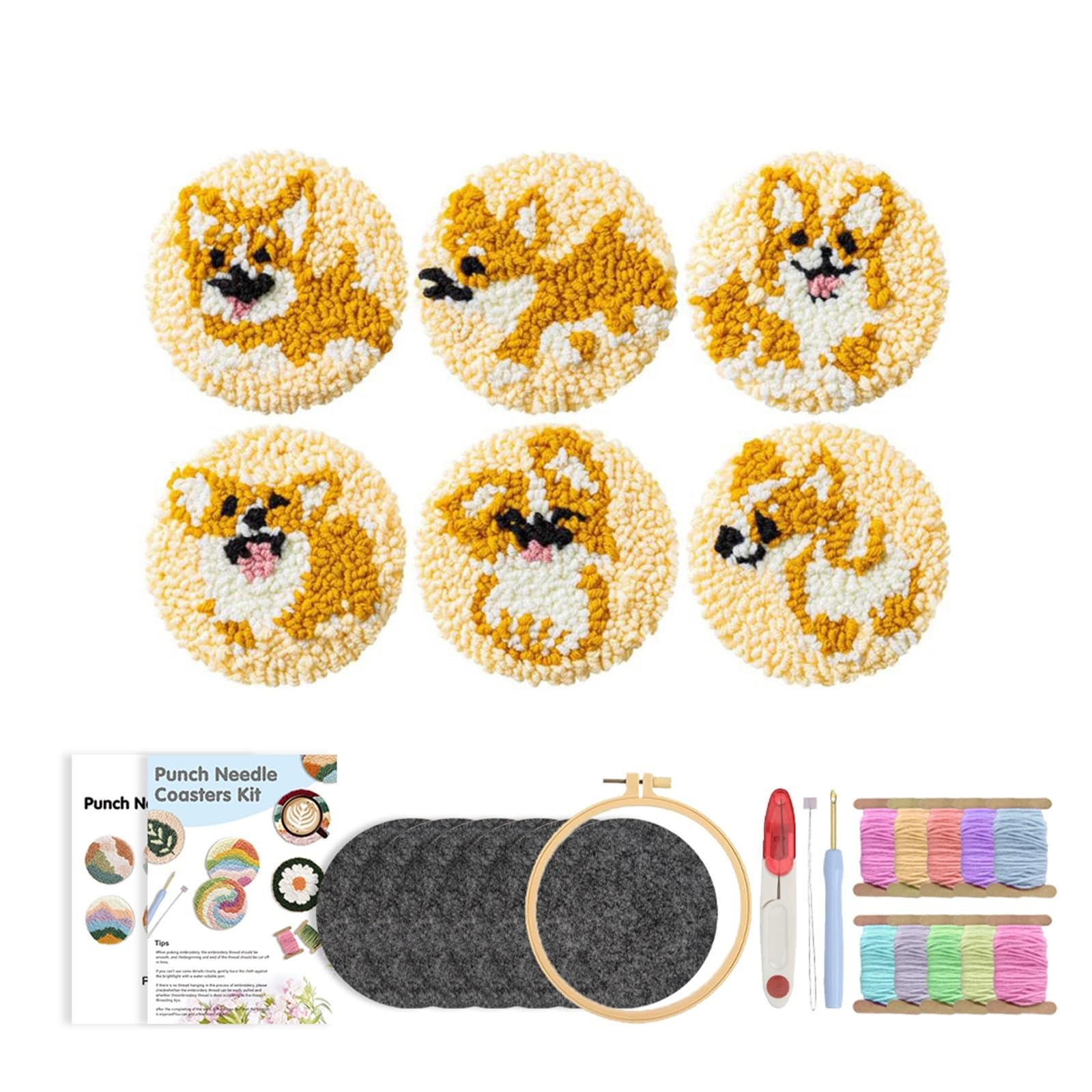 1set Punch Needle Coasters Kits Animal Styles Embroidery For Beginner Complete Tool Kit For Adults for DIY(Color6)