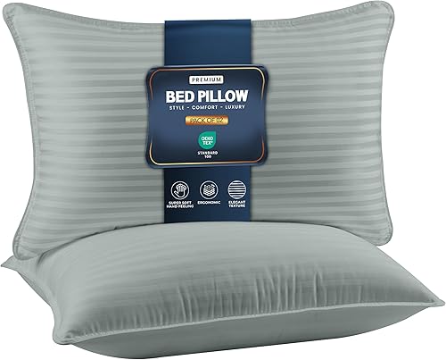 Utopia Bedding - Juego de 2 almohadas para dormir tamaño Queen (gris claro), alternativas al plumón para dormir, juego de almohadas de calidad de
