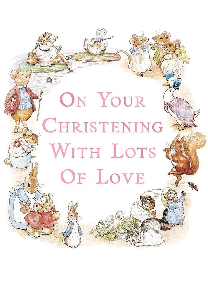 Dttra Yellow|Brown|Beige|Peach Beatrix Potter Christening Greeting Card Pink