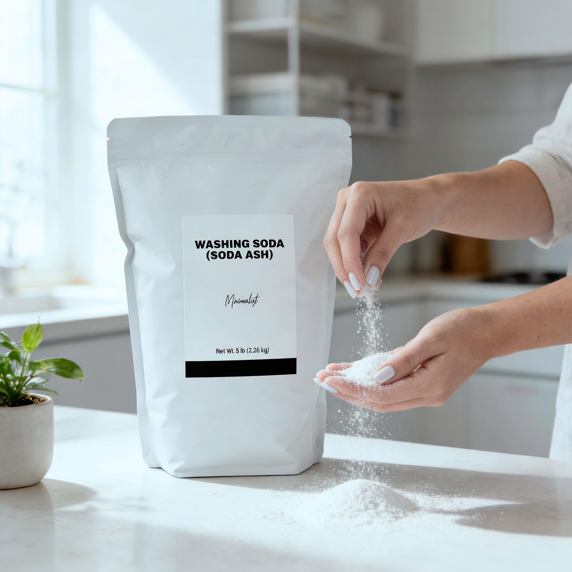 Minimalist Waschsoda, ideal für Wäsche und Haushaltsreinigung, verpackt für Komfort in einem nachfüllbaren Beutel (1,8 kg)
