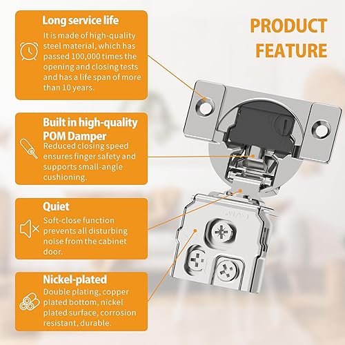 Miniatura 55 de Chibery 10 Pack 1-3/8" Overlay 4D Soft Close Concealed Hinges for Face Frame Door, Adjustable Closing Speed, Smooth Slow Self Close Hinges, Satin