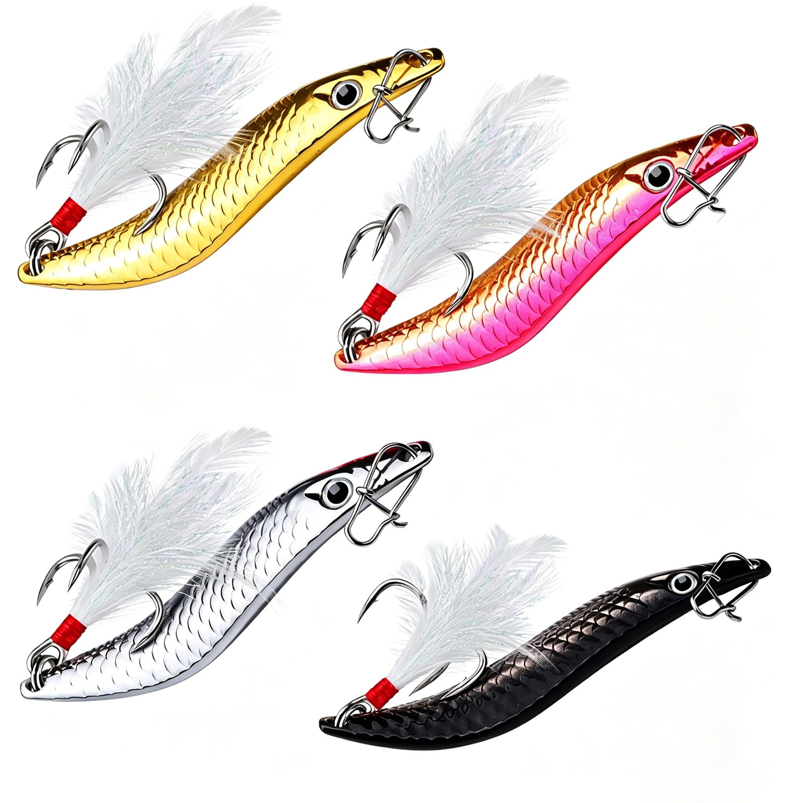 Juego de señuelos de cuchara de pesca, anzuelos triples de metal, multiolor, en forma de S, señuelos de agua salada para trucha, salmón, lucio, lucio, lucioperca, trucha, lubina, 5 unidades