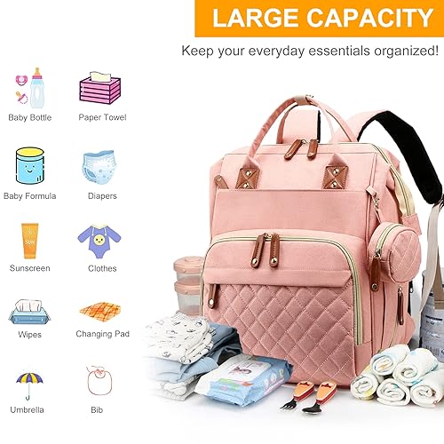 Miniatura 2 de Mochila para pañales para bebé con cambiador, bolsas impermeables para niños y niñas, Rosado, Multifunción