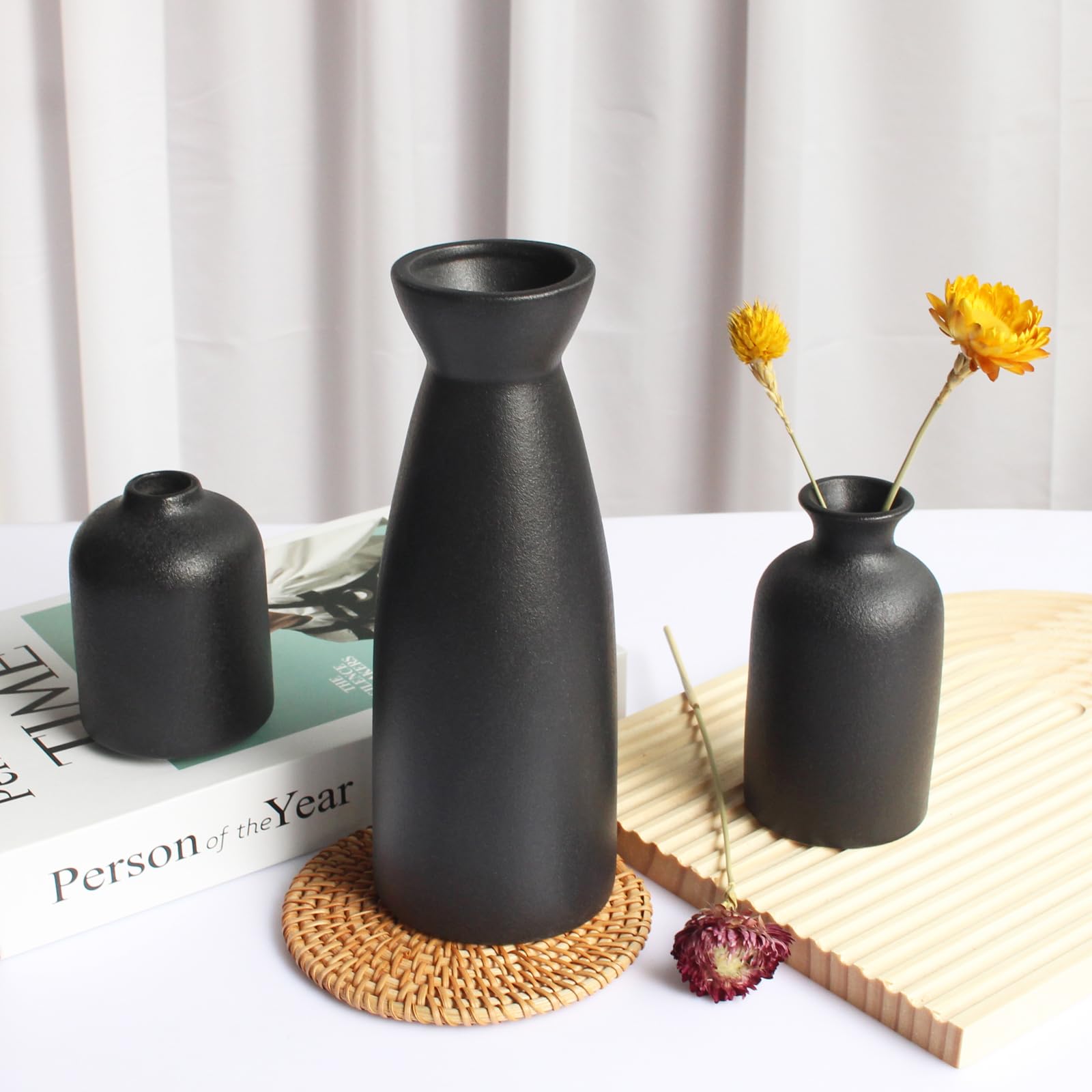 Amazon.com: YANLING Black Ceramic Vase Set of 3 Small Flower Vases