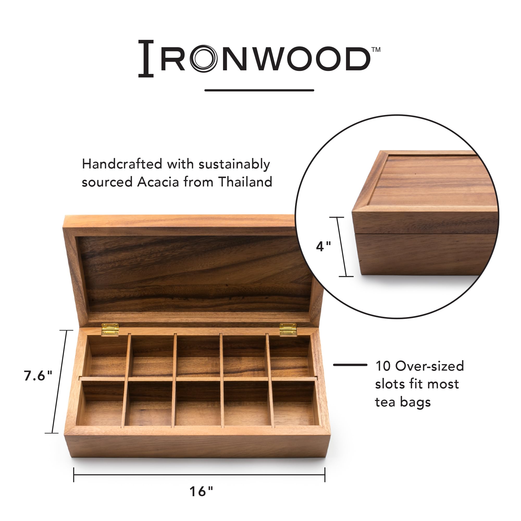 Ironwood - Caja de té (madera, 10 compartimentos)