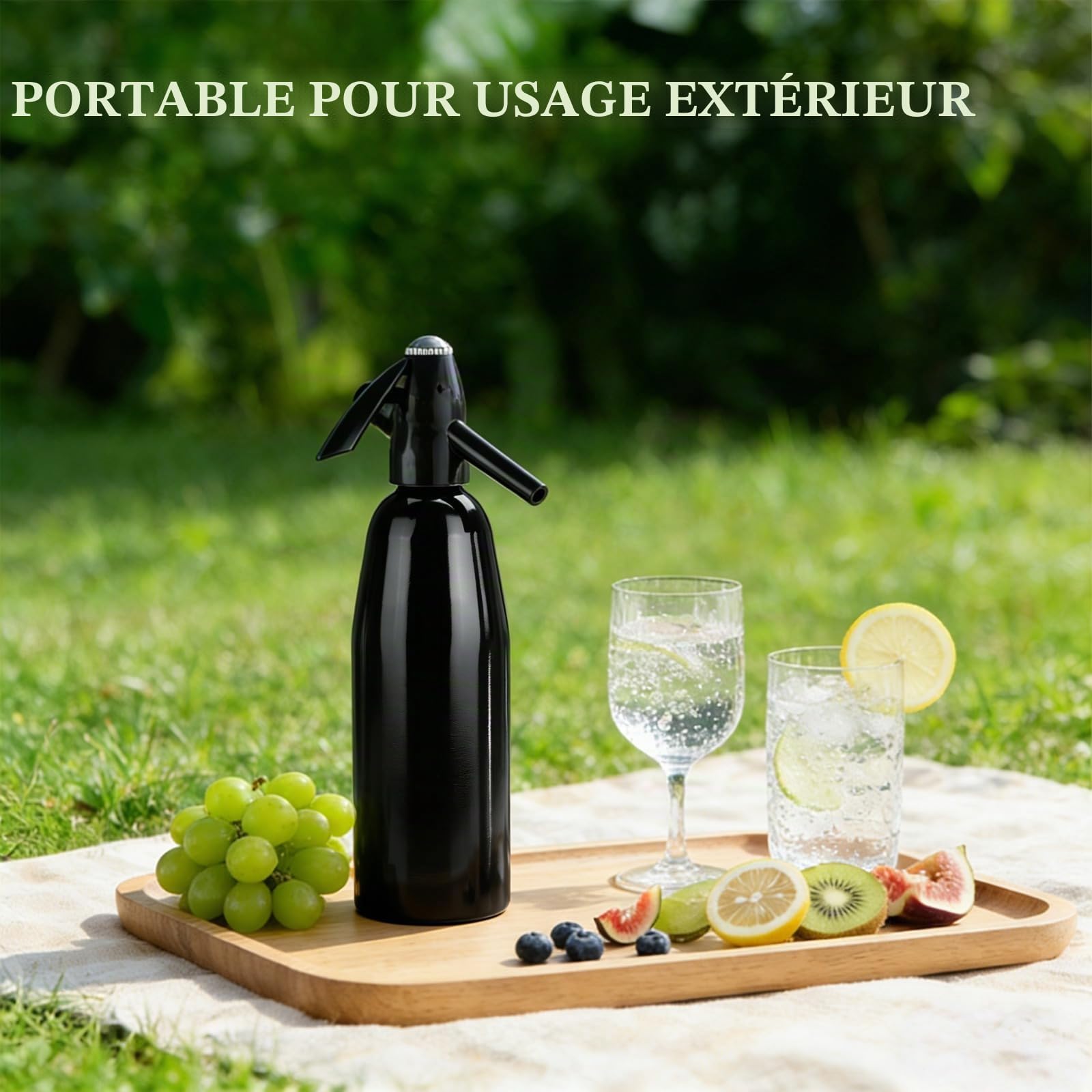 Siphon à soda portable de 1 L – Machine à soda en aluminium pour faire soi-même de l'eau gazeuse gazeuse, kit de bouteille d'eau gazeuse nostalgique pour rafraîchir Seltzer, cocktails, jus et boissons