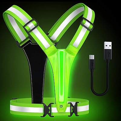 Fokia Kunbio LED Reflective Running Vest Gear,Light Up Vest Runners Night Walking USB Rechargeable,Up to 11hrs Light with Adjustable Waist/Shoulder for Women Men Kids (Green)