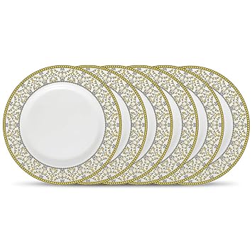 La Opala Diva, Sovrana Collection, Opal Glass Full Plate Set 6 pcs | 11 Inch Printed Glassware Dinner Plate (Moroccan Gold, Full Plate (11